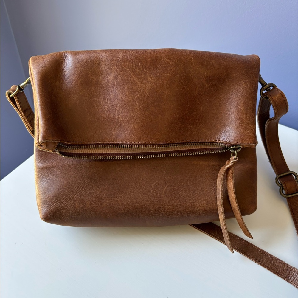 Able brand fold-over crossbody, brown